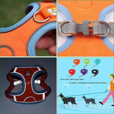 No-pull dog harness and leash set, adjustable reflective vest for small dogs and cats, various colors, nylon material, safe and padded with a breakaway feature. no-pull dogs harness and leash