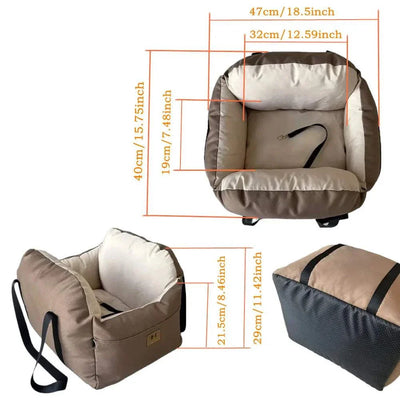 Portable Dog Car Seat Bed Booster Washable Home Cat Nest with Storage Pockets Soft Nest