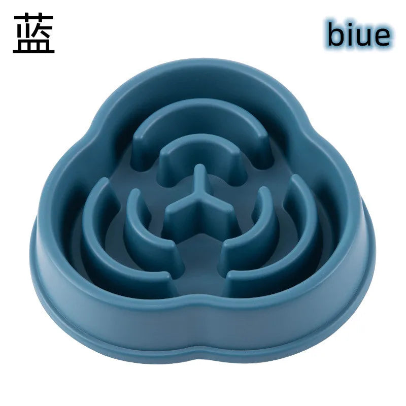 Anti-Choking Slow Feeder Bowl for Cats & Dogs in assorted colors, non-slip plastic design.