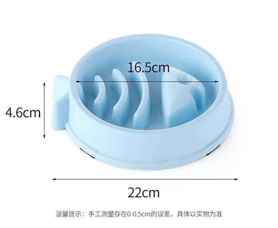 Anti-choking slow feeder bowl for pets, non-slip, plastic, 22cm diameter, 16.5cm inner width.