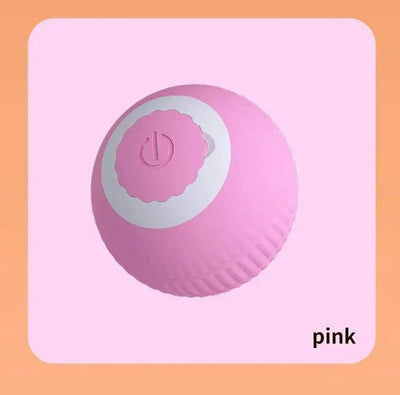 Pink rechargeable smart rolling ball toy for pets, interactive and automatic.