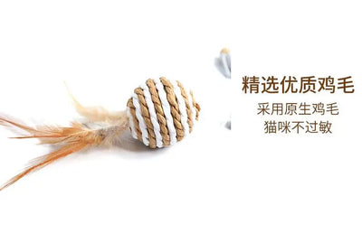 Colorful Feather Cat Wand Toy with braided ball attachment