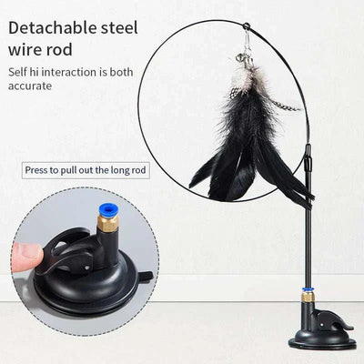 Interactive cat toy with suction cup and feather wand for kittens and cats. pet feather toy