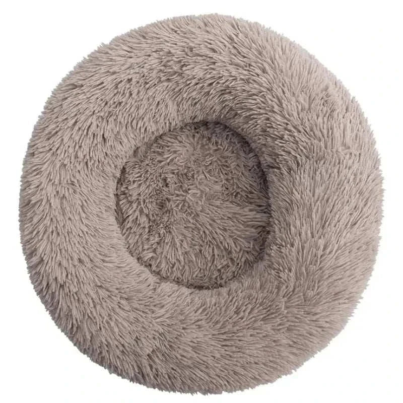 Plush round pet bed for cats and dogs, 40-90cm, corduroy material, solid pattern.