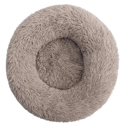 Plush round pet bed for cats and dogs, 40-90cm, corduroy material, solid pattern.