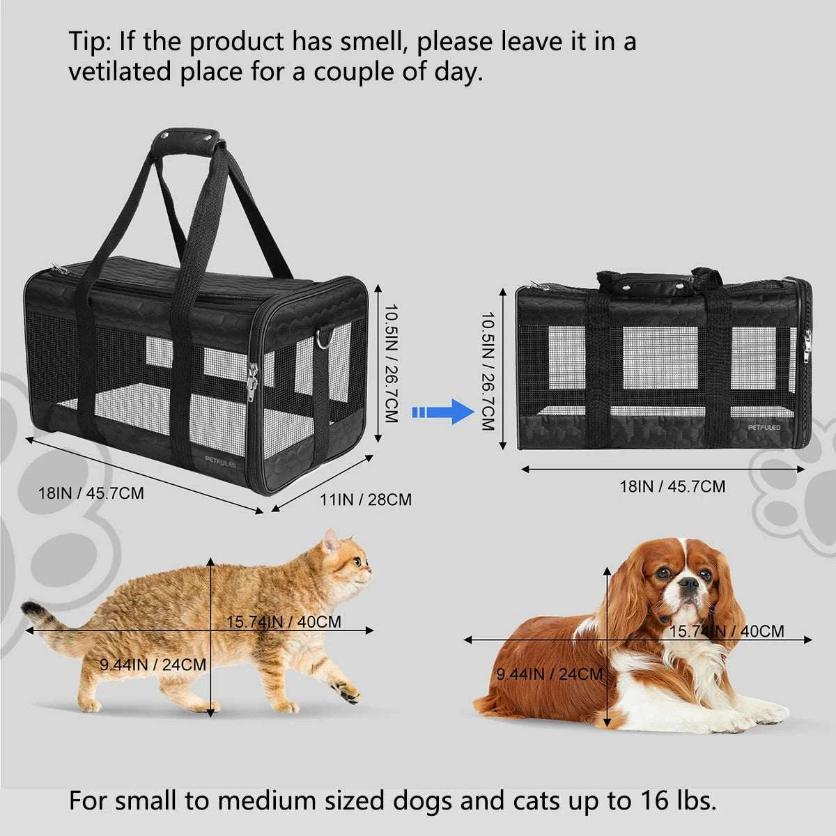 Dog Carrier Pet Carrier for Small Medium Cats Dogs Puppies up to 16 Lbs, TSA Airline Approved Small Dog Carrier Soft Sided