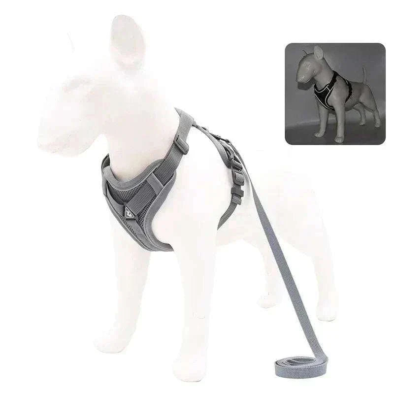 No-pull dog harness and leash set with adjustable reflective mesh vest for small dogs and cats.