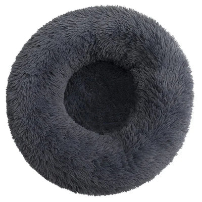 Plush round pet bed for cats and dogs, solid pattern, eco-friendly corduroy, sizes 40-90cm.