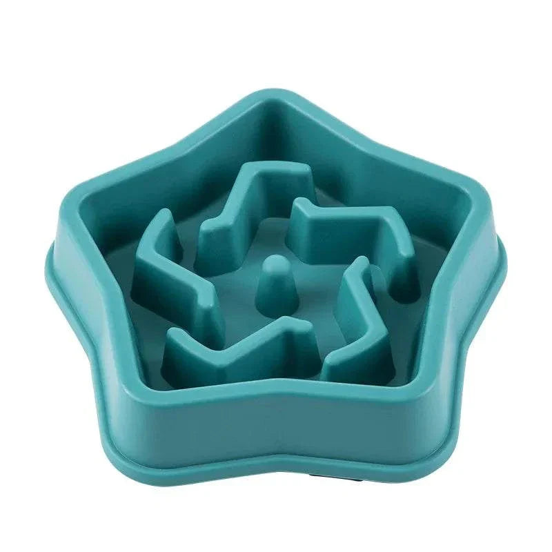 Anti-Choking Slow Feeder Bowl for Cats & Dogs in assorted colors, non-slip plastic design.