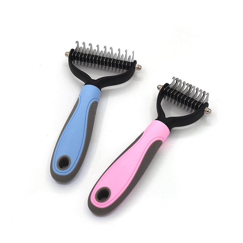 Professional pet deshedding brush with fur remover and knot cutter. pets hair removal