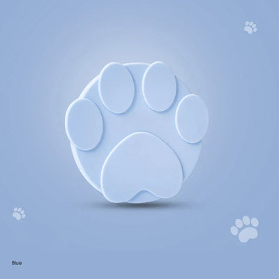 Portable silicone pet food lid and spoon in blue with paw design, suitable for sealing cans and bowls, made of silica gel.